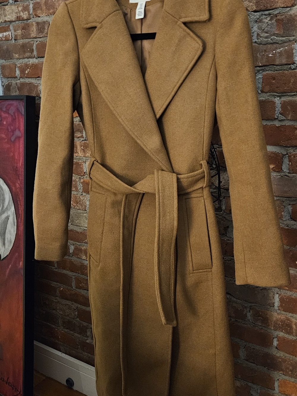 H&M Camel Wool-Blend Belted Trench Coat
